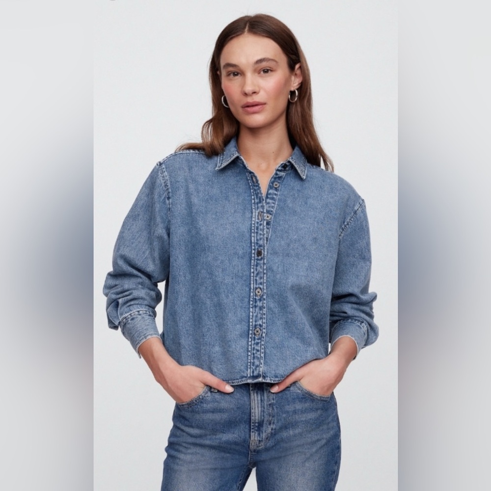 Gap Oversized Cropped Denim Studded Jacket